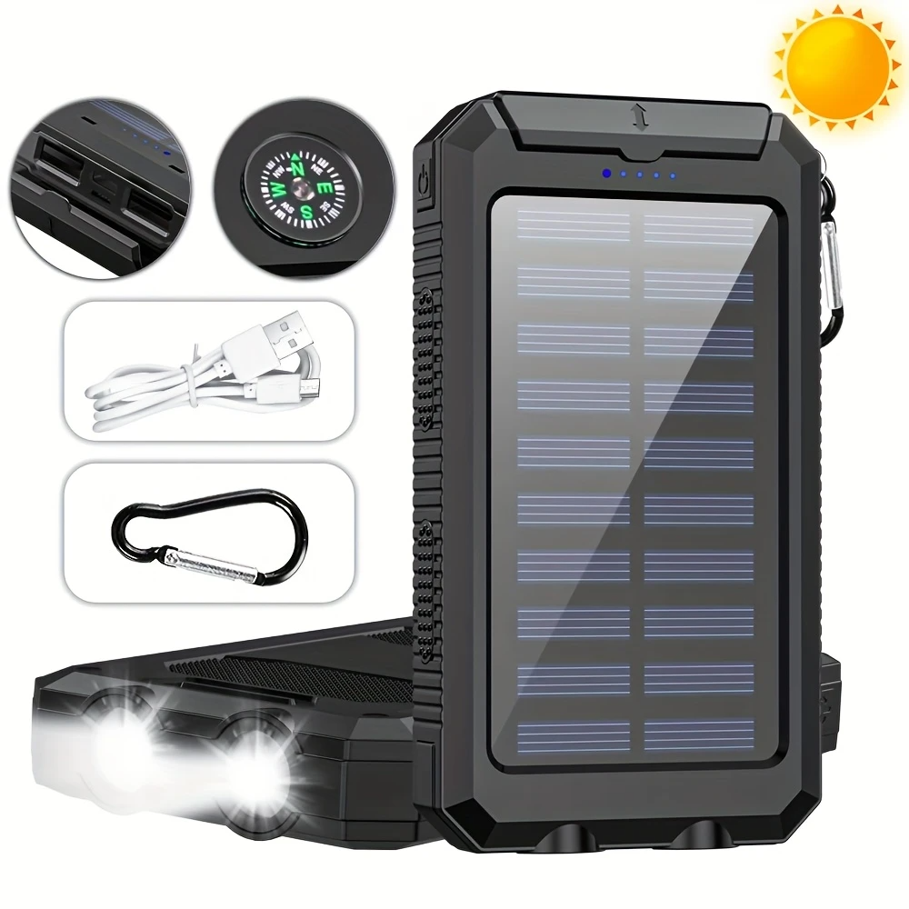 2025 Solar Mobile Power Bank Wireless Charger Built-in 4 Cables Six Outputs 15W Fast Charging