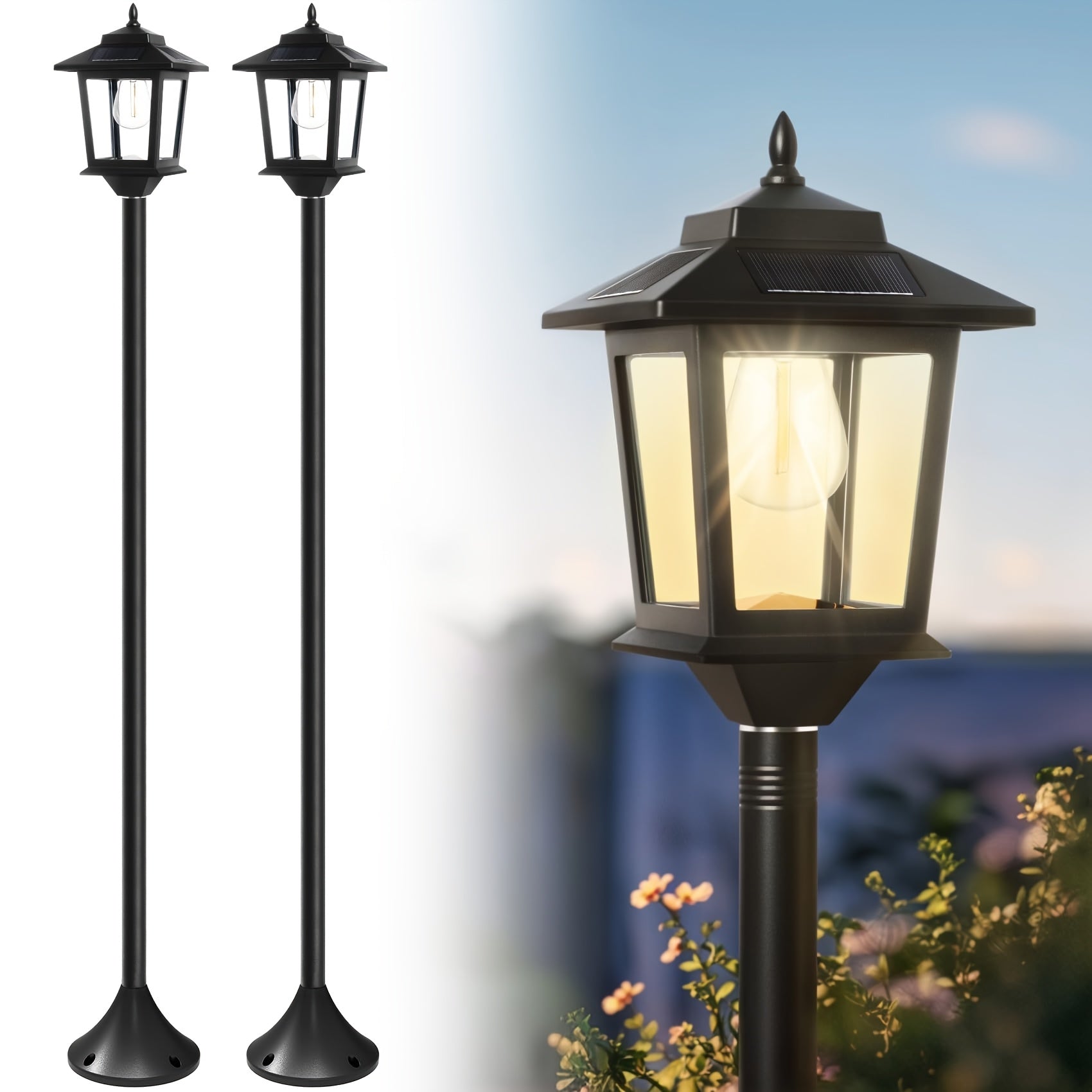 2 PACK Aluminum Solar Lamp Post Light
