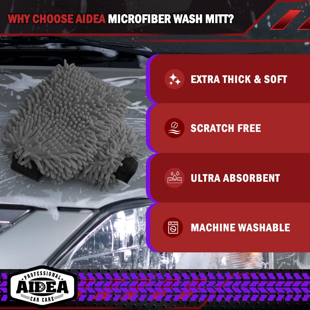 AIDEA  Premium Chenille Microfiber Mitt Car Wash Brush