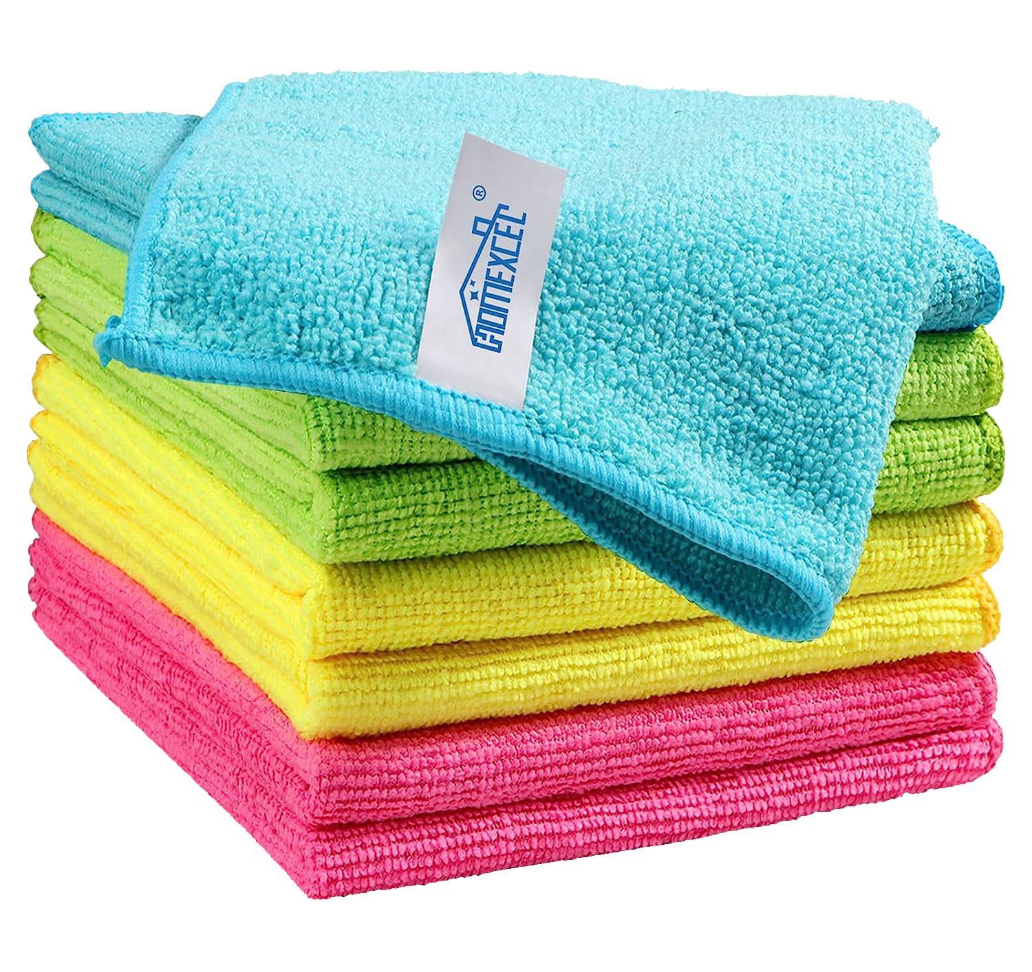 HOMEXCEL Microfiber Cleaning Cloth,12 Pack Cleaning Rags, Cleaning Towels with 4 Color Assorted, 11.5"X11.5"(Green/Blue/Yellow/Pink)