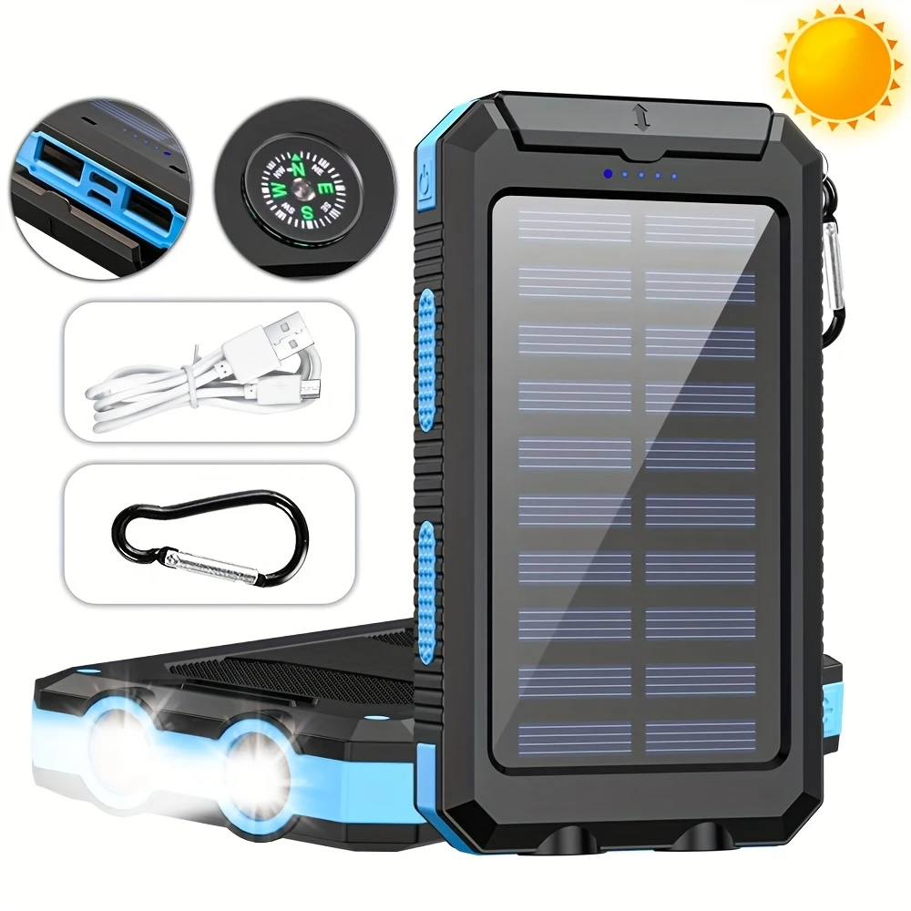 2025 Solar Mobile Power Bank Wireless Charger Built-in 4 Cables Six Outputs 15W Fast Charging